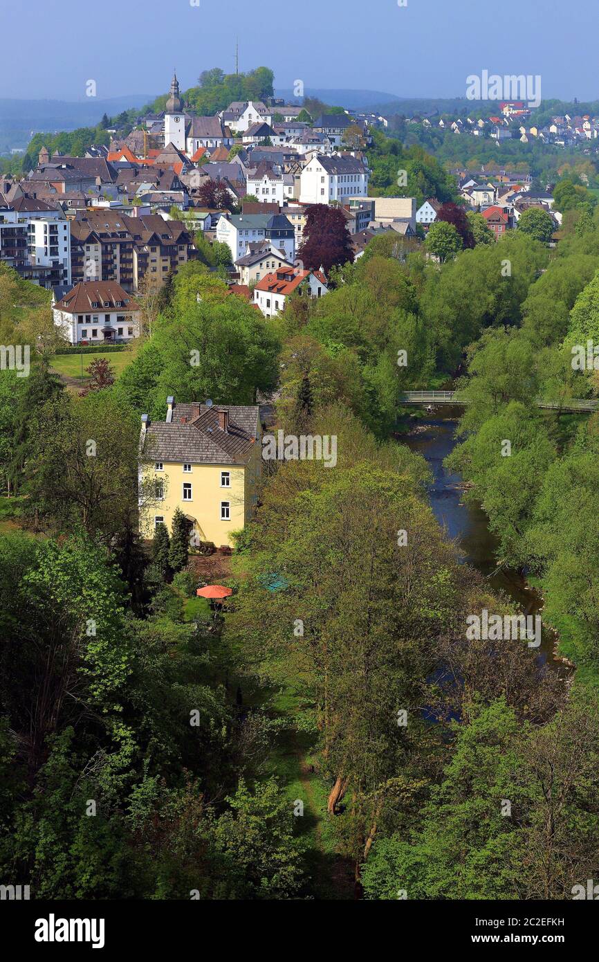 Blick auf Arnsberg auf die Ruhr, Altstadt, eine kleine Stadt in Deutschland, Nordrhein-Westfalen Stockfoto