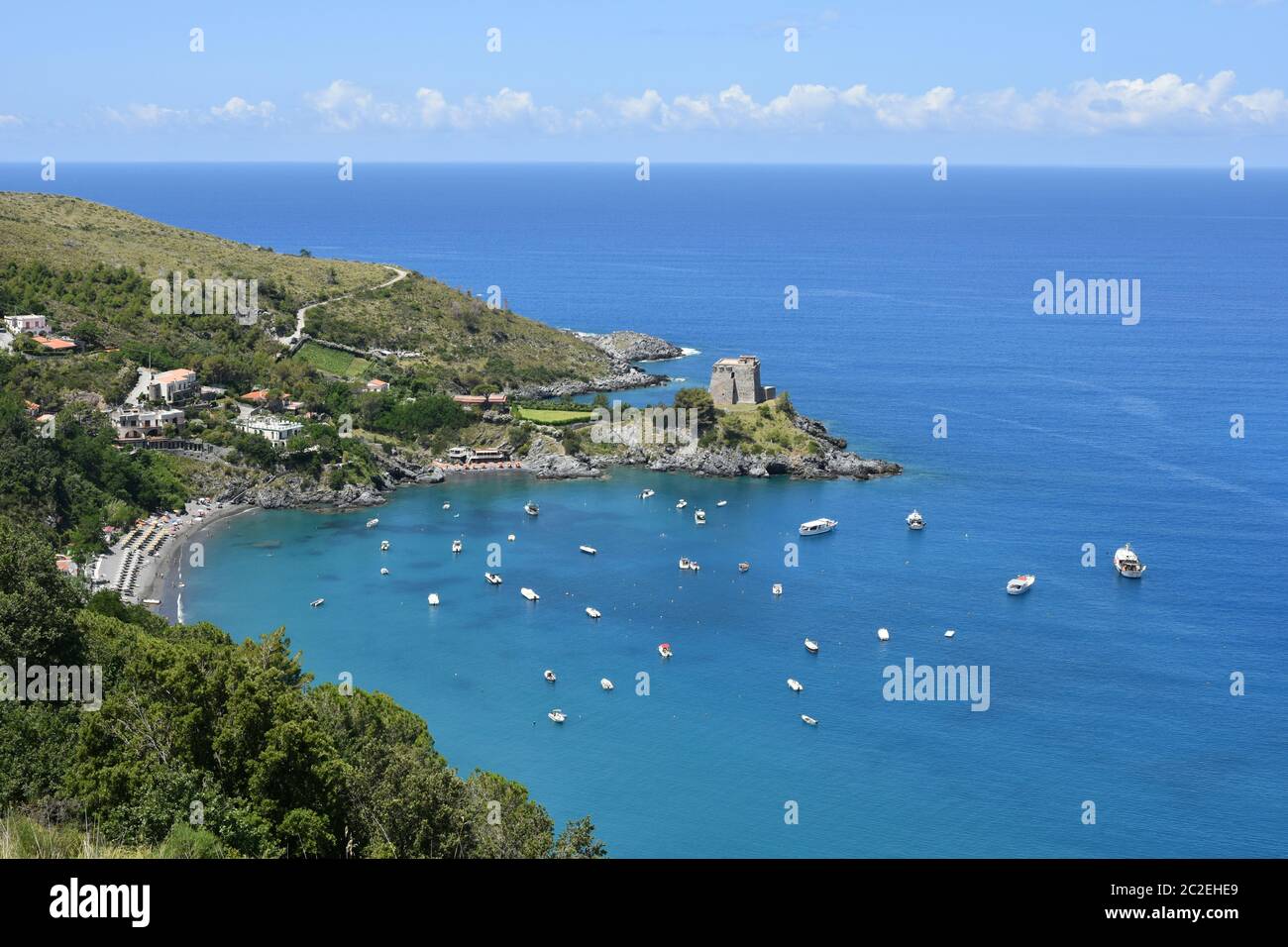 Die Seeslandschaft von San Nicola Arcella. Stockfoto