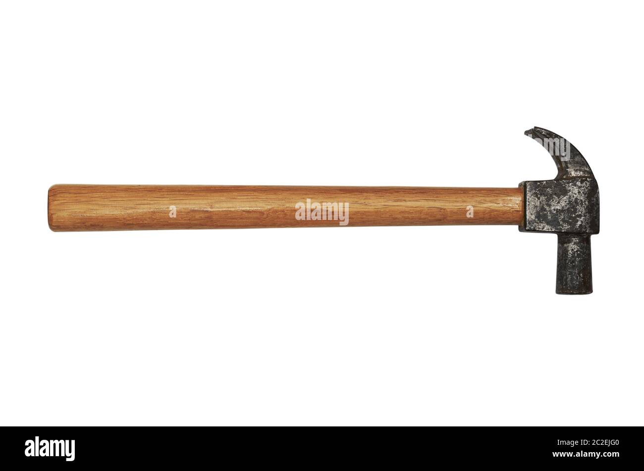 Hammer mit einem Holzgriff auf weiß Stockfoto