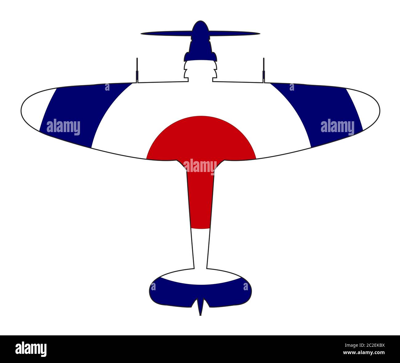 Ein typisches WW2 British Jagdflugzeug mit einem Rot Weiß und Blau roundel Silhouette auf weißem Hintergrund Stockfoto