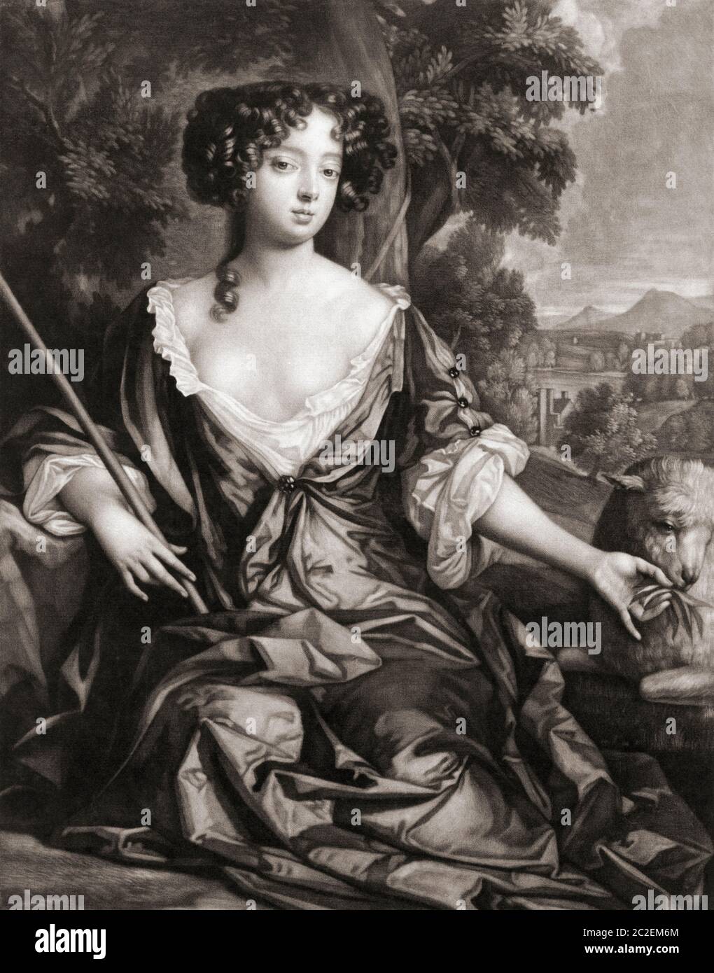 Louise Renée de Penancoët de Kérouaille, Herzogin von Portsmouth, 1649 - 1734. Französisch geboren Geliebte von König Karl II von England. Aus und Illustration von Gerard Valck nach einem Gemälde von Sir Peter Lely. Stockfoto