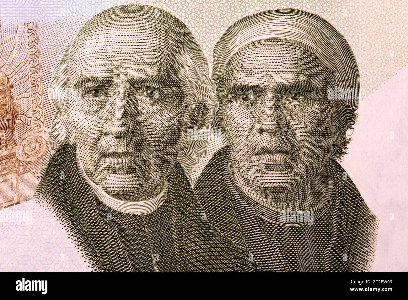 Porträt von Miguel Hidalgo und Jose MarÃ­a Morelos Stockfoto