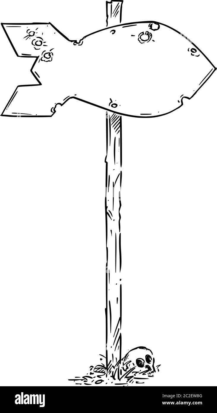Hand gezeichnete Vektor von leeren Verkehrspfeil Zeichen oder Wegweiser oder Wegweiser in Form von Atombombe, Atomkrieg Konzept. Stock Vektor