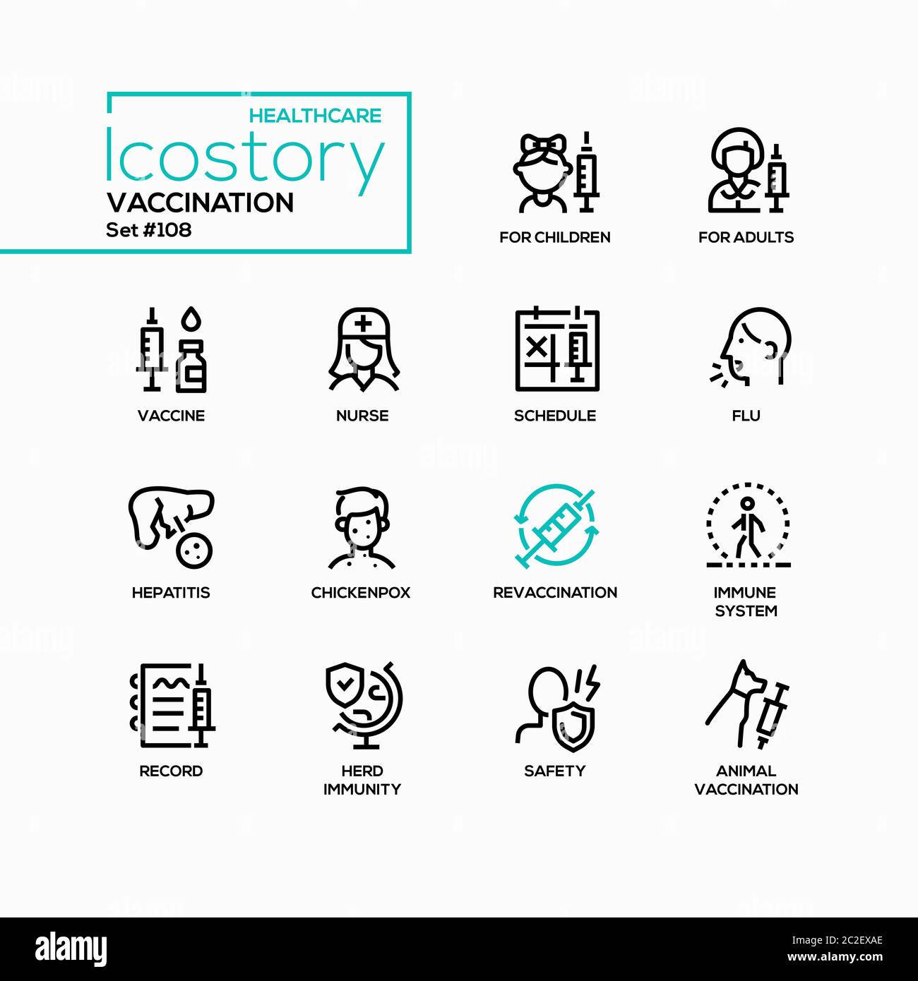 Impfung - Vektor line Design style Icons einstellen Stock Vektor