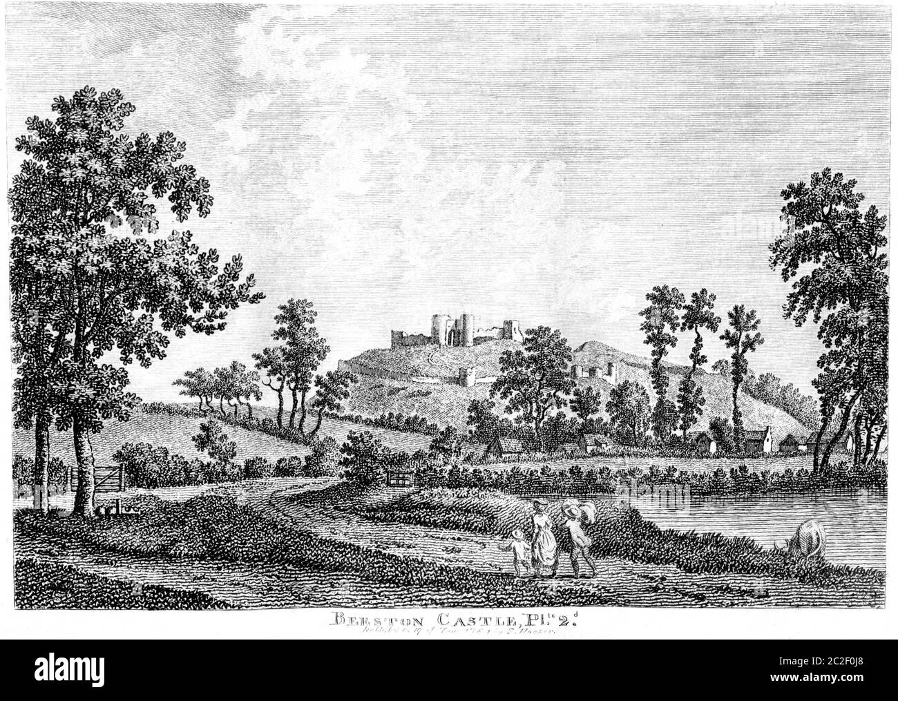 Ein Stich von Beeston Castle Cheshire 19 June 1784 in hoher Auflösung von einem Buch aus den 1780er Jahren gescannt. Glaubte, Copyright frei. Stockfoto