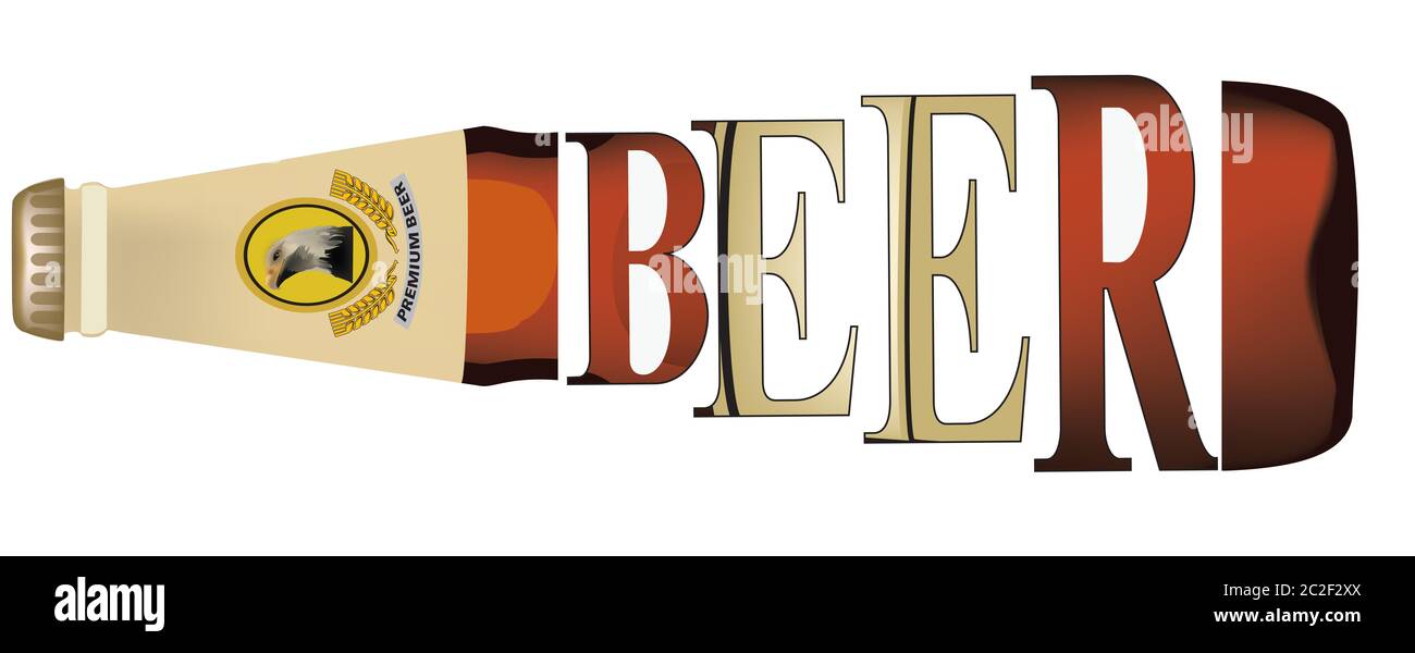 Eine Flasche Bier mit Schild Stockfoto