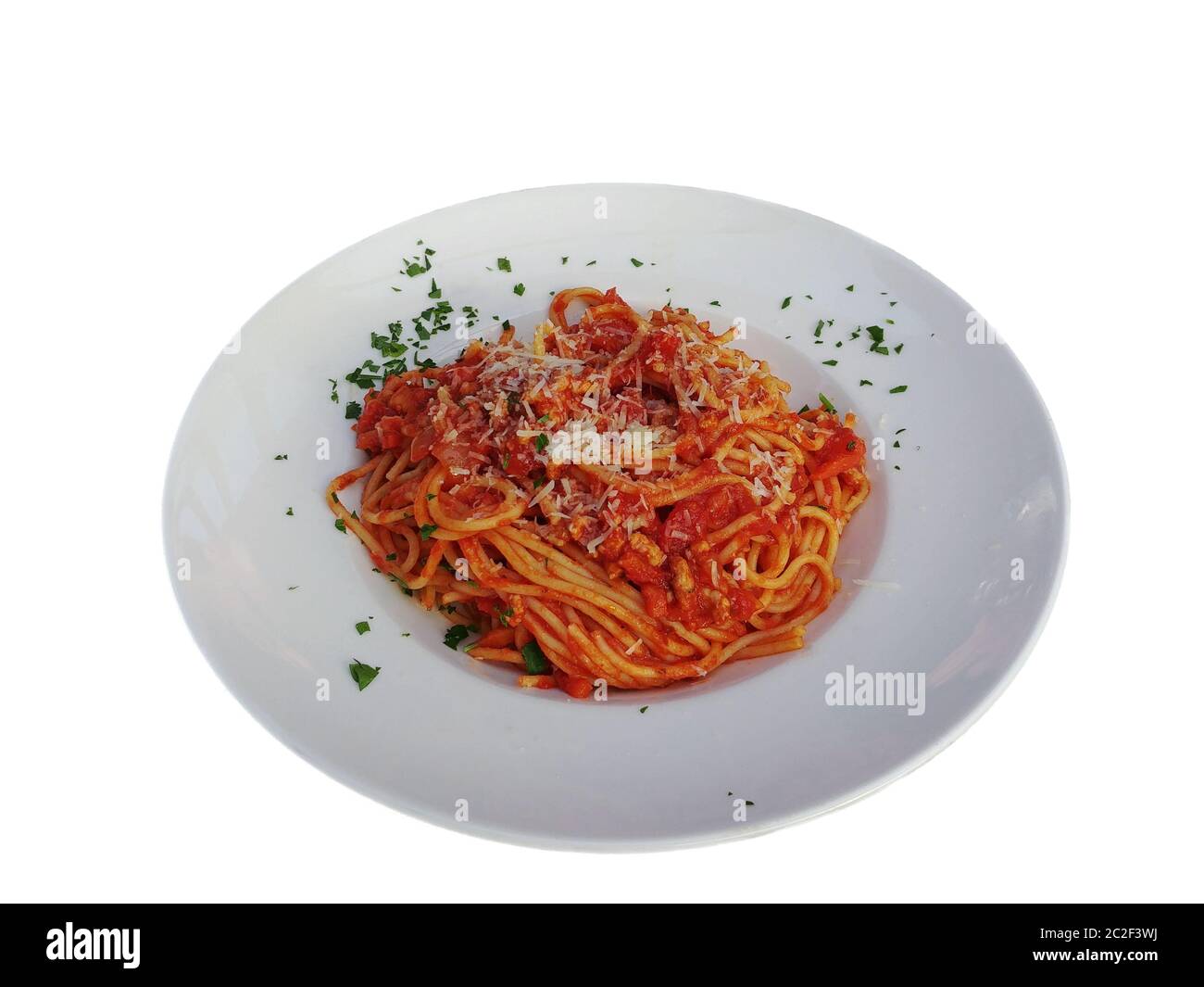 Spaghetti Bolognese mit Käse und frischen Kräutern Stockfoto