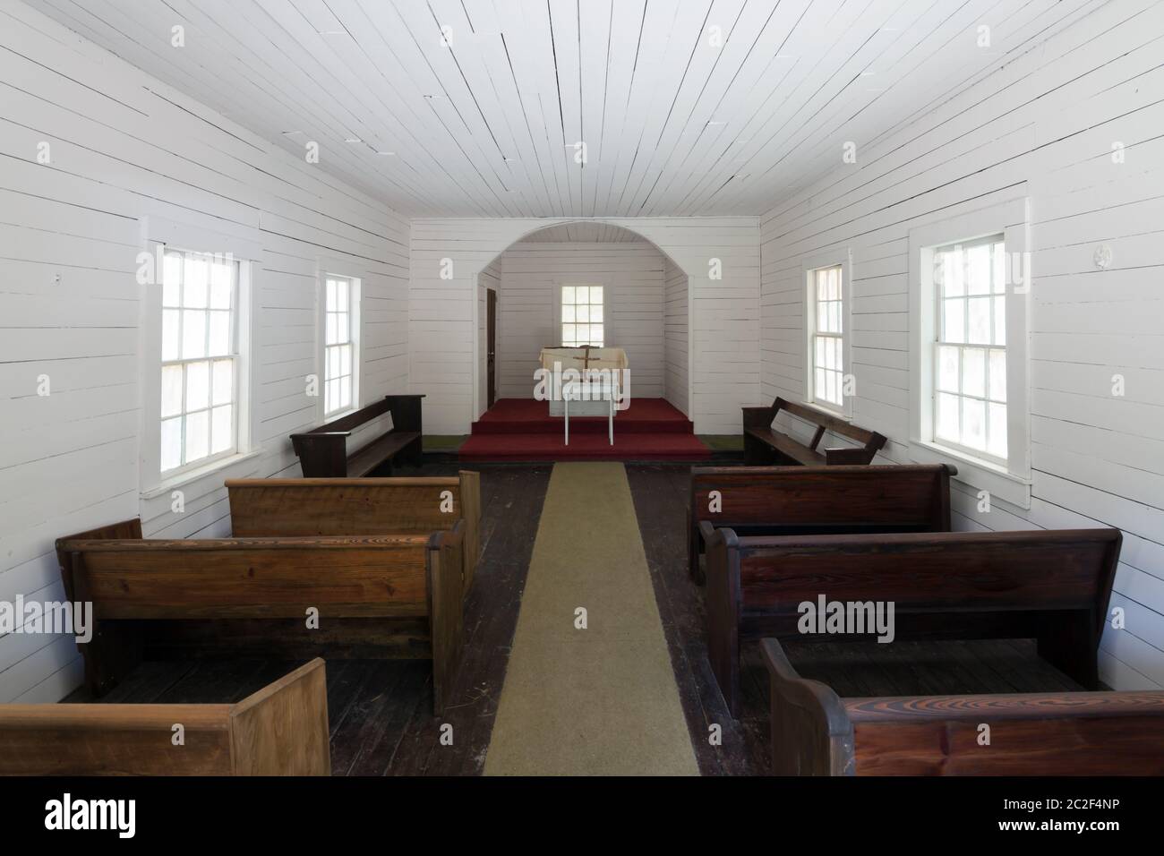 Innenraum der ersten African Baptist Church auf Cumberland Island, Georgia Stockfoto