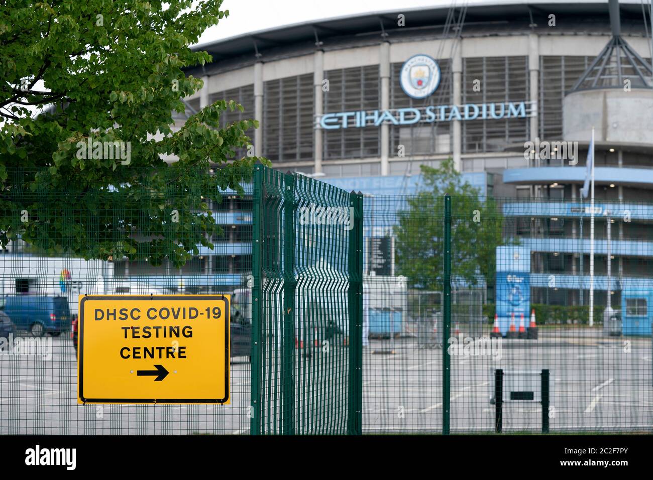 Manchester, Großbritannien. Juni 2020. Das Etihad Stadium wird vor Manchester City Spiel Arsenal gesehen, da die Premier League 100 Tage nach dem es im Angesicht von Coronavirus, Manchester, Großbritannien, beschnitten wurde. Kredit: Jon Super/Alamy Live Nachrichten. Stockfoto