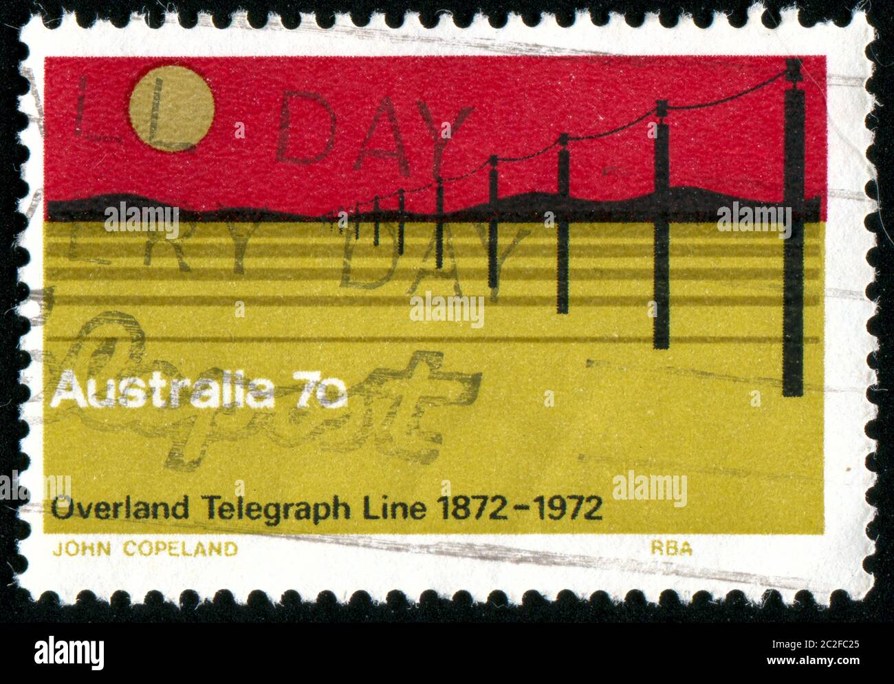 AUSTRALIEN - UM 1972: Briefmarke gedruckt von Australien, zeigt Overland Telegraph Line, um 1972 Stockfoto