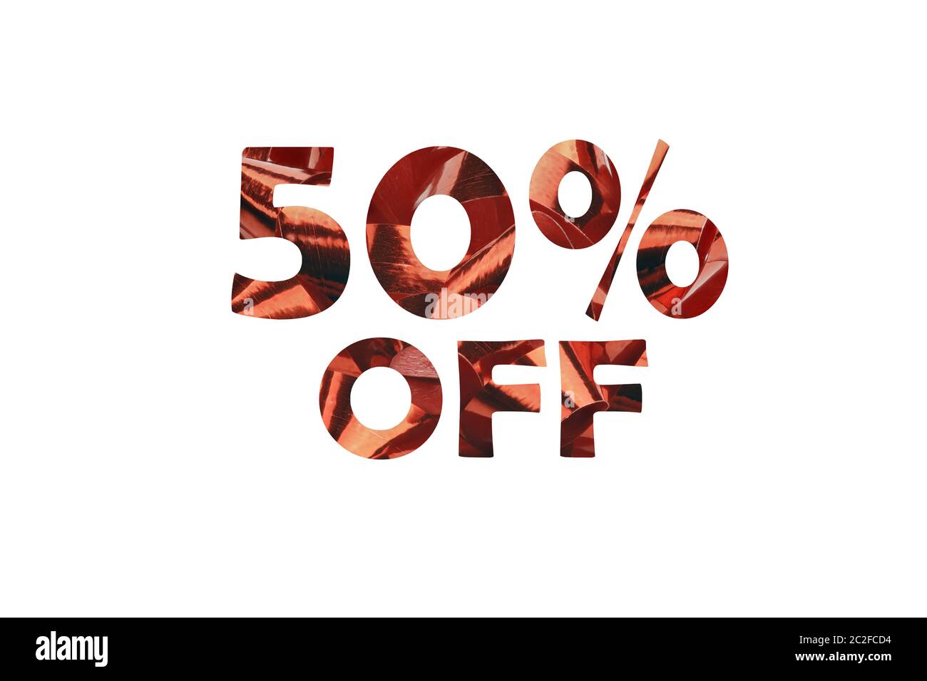 Schneiden Sie 50% weg - symbolische Darstellung von 50% Rabatt Stockfoto