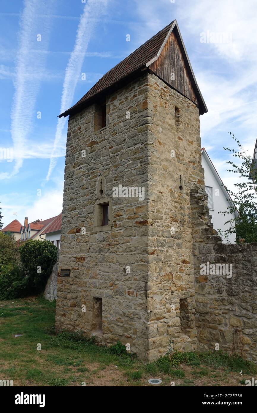 Storchennestturm in Oehringen Stockfoto