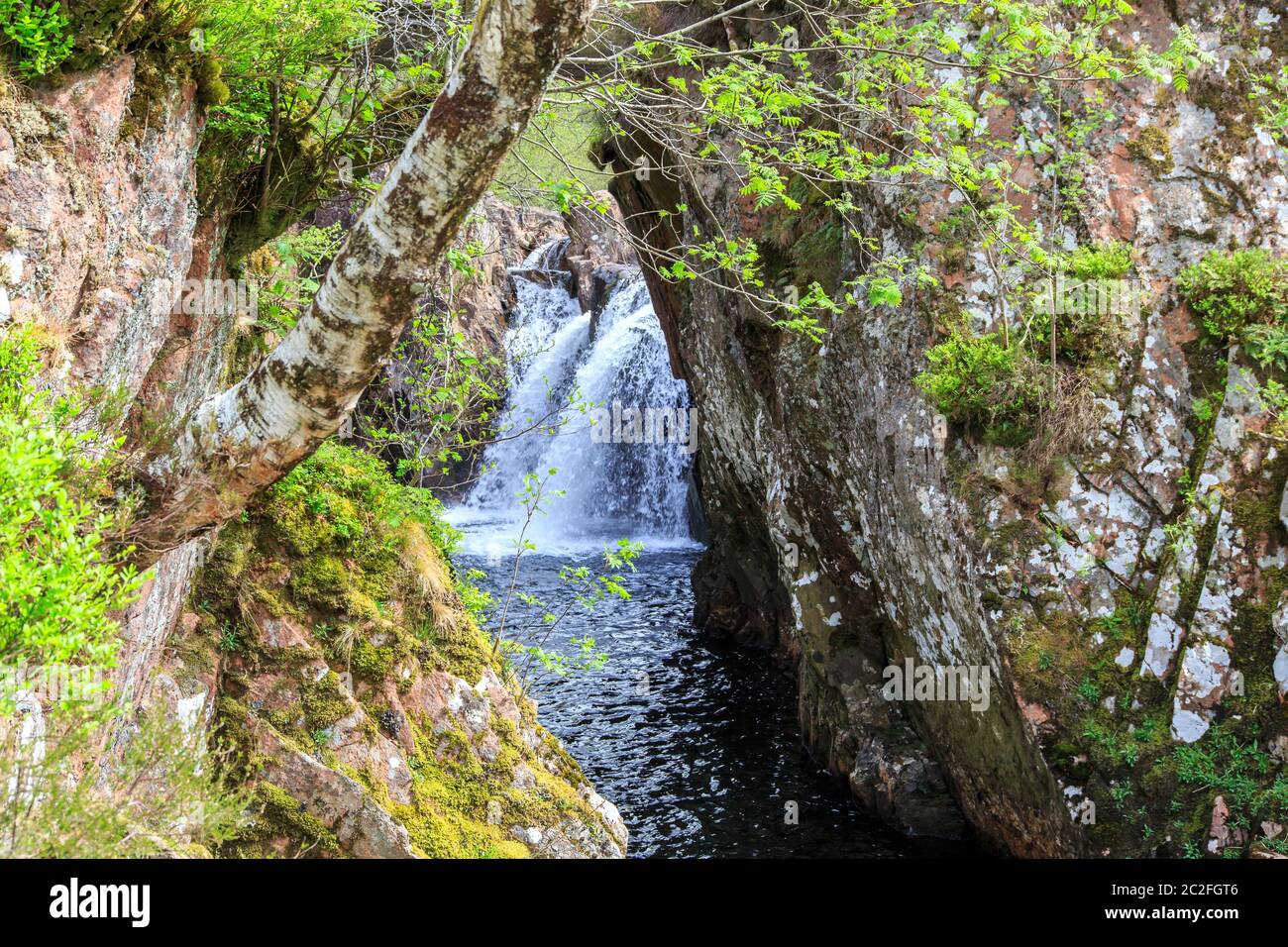 Wasser von Nevis Niederwasser fällt in Glen Nevis Stockfoto
