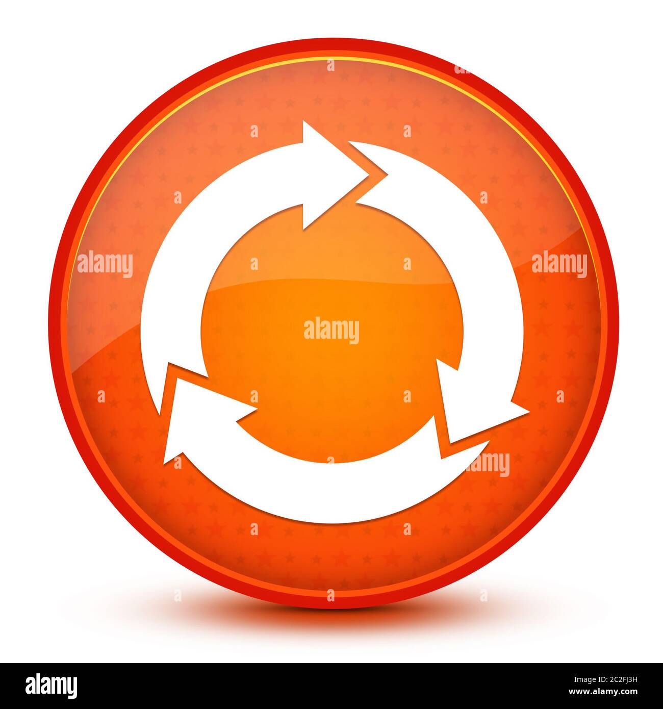 Symbol aktualisieren isoliert auf abstrakter Abbildung mit rundem Knopf, glänzend, orange Stockfoto