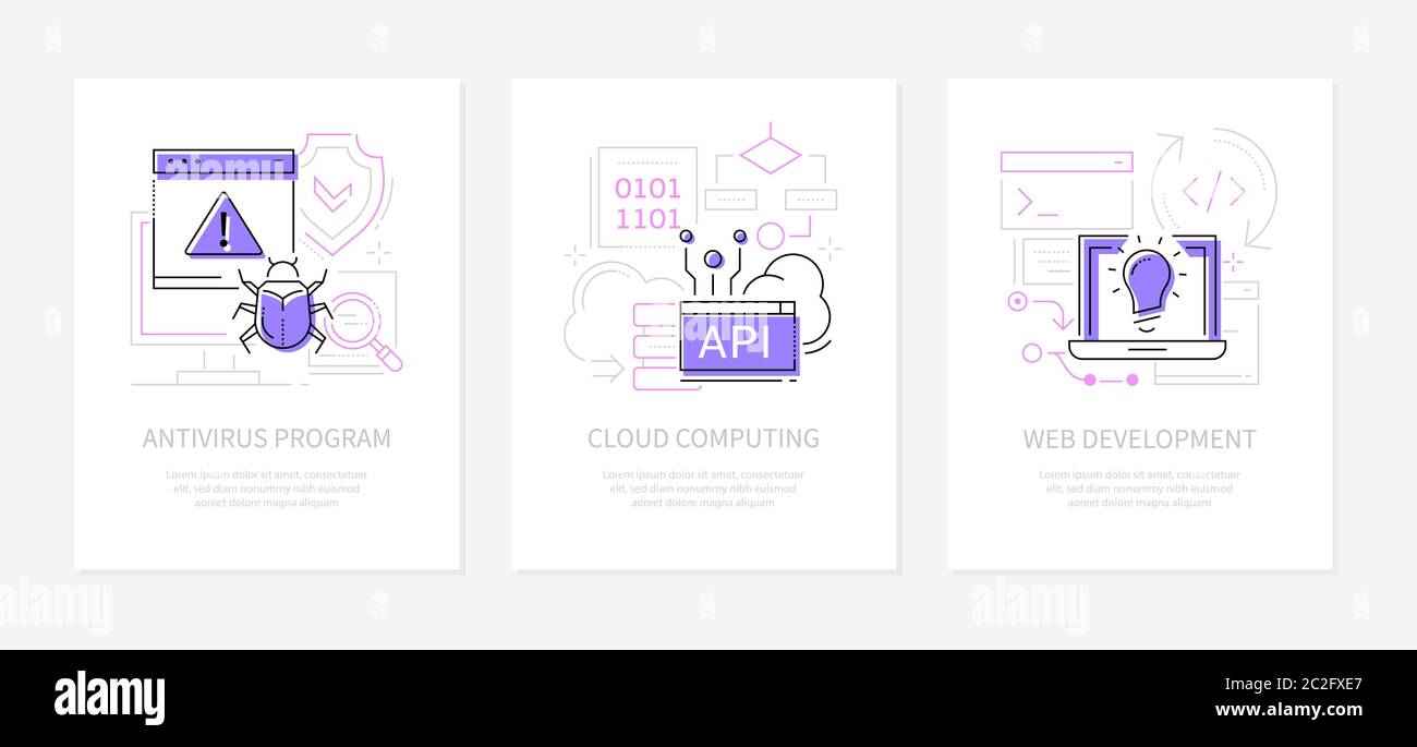 Datenschutz und Technologie - Line Design Stil Banner Set Stock Vektor