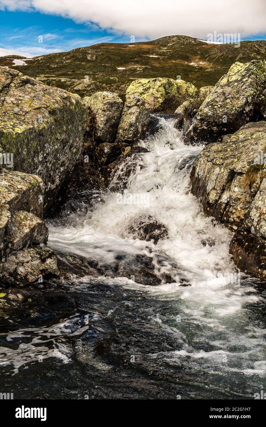 Kleiner Wasserfall in Buskerud, Hemsedal, Norwegen Stockfoto