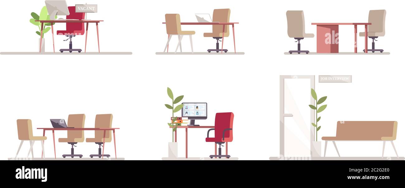 Personalagentur Möbel semi flach RGB Farbe Vektor Illustration Set Stock Vektor