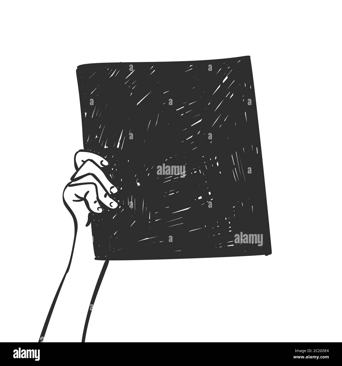 Blackout dienstag Konzept, Hand hält schwarzen quadratischen Banner. Vektorskizze, handgezeichnete Illustration Stock Vektor