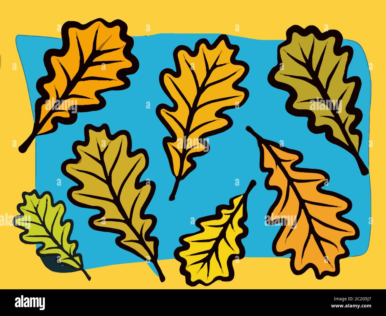 Modernes Herbsteichen-Blatt-Design in kräftigen Farben Stockfoto