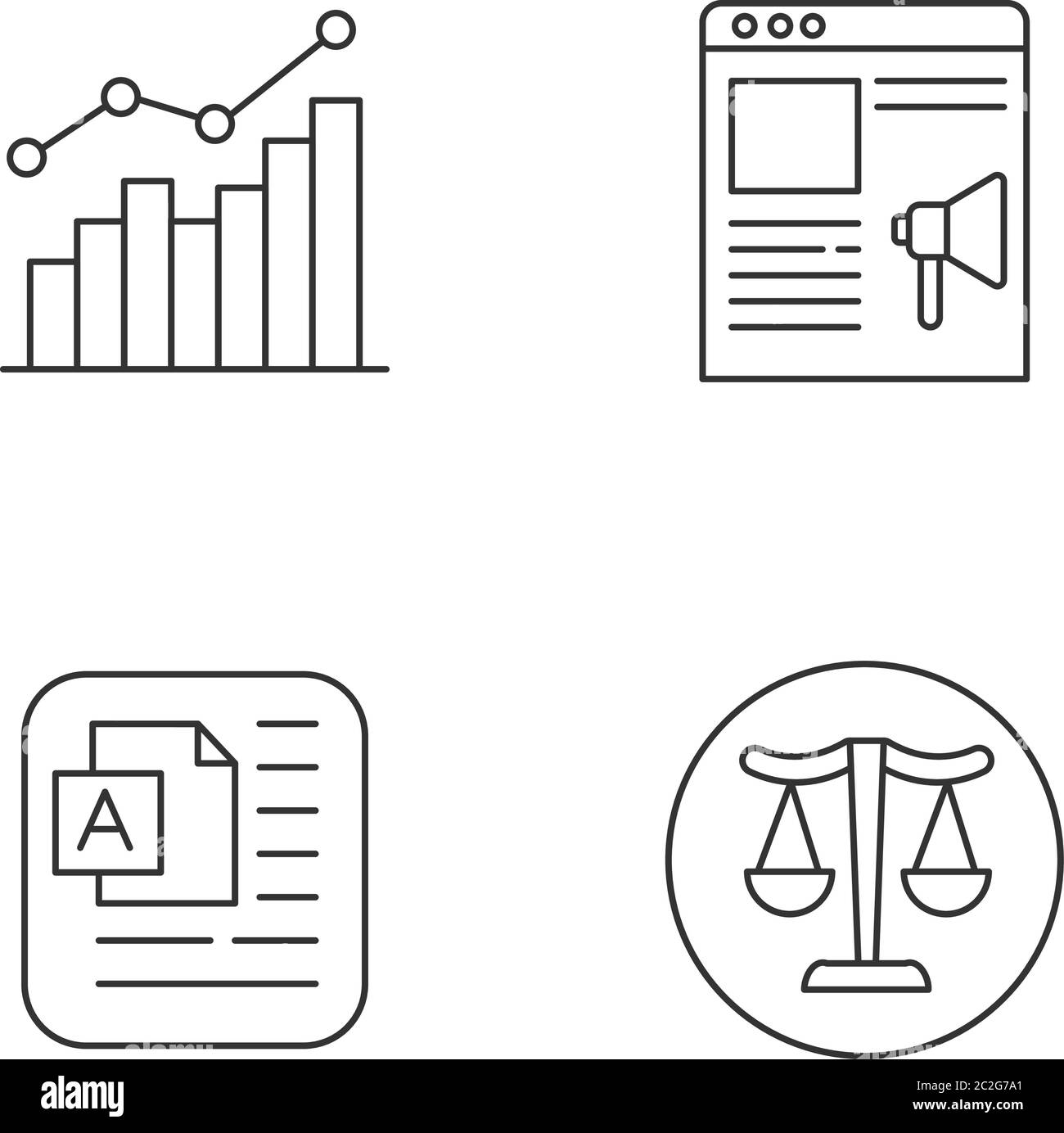 Online-Marketing-Elemente Pixel perfekte lineare Symbole gesetzt Stock Vektor