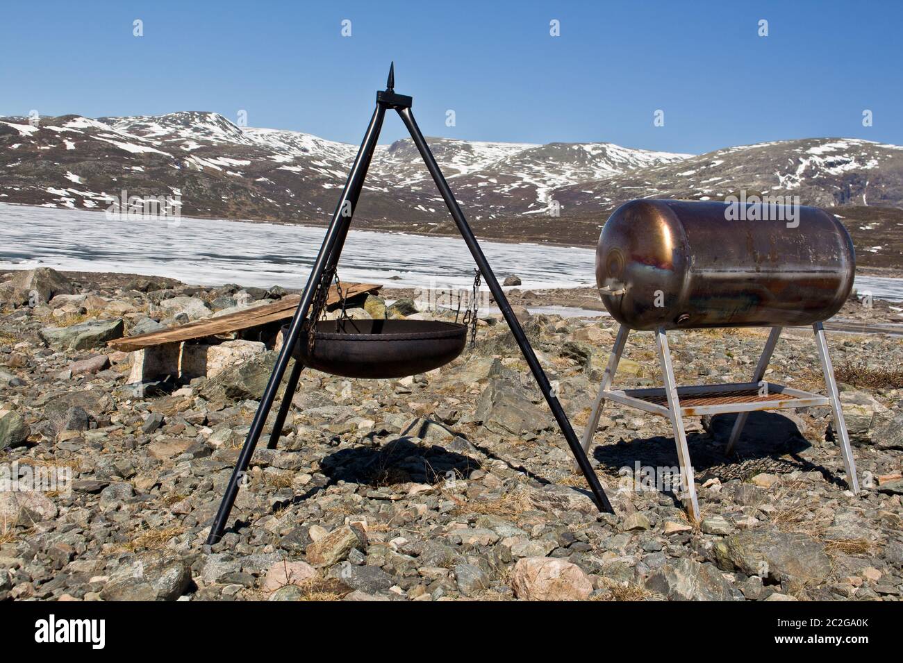 Grillplatz in der kargen Wildnis Norwegens Stockfoto