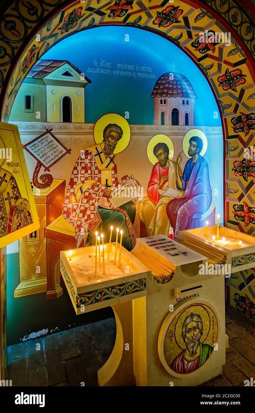 Das Innere des St. Photios National Shrine ist am 11. April 2015 in St. Augustine, Florida, abgebildet. Stockfoto