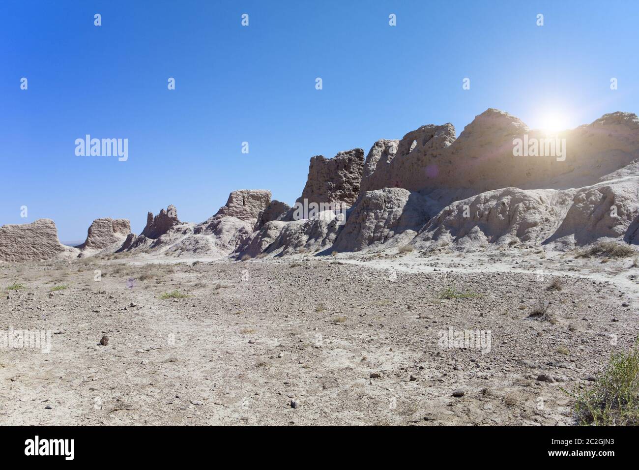 Die Ruinen der Festung Ayaz Kala ("Eis Festung") alte Choresm, in der kyzylkum Wüste in Usbekistan Stockfoto