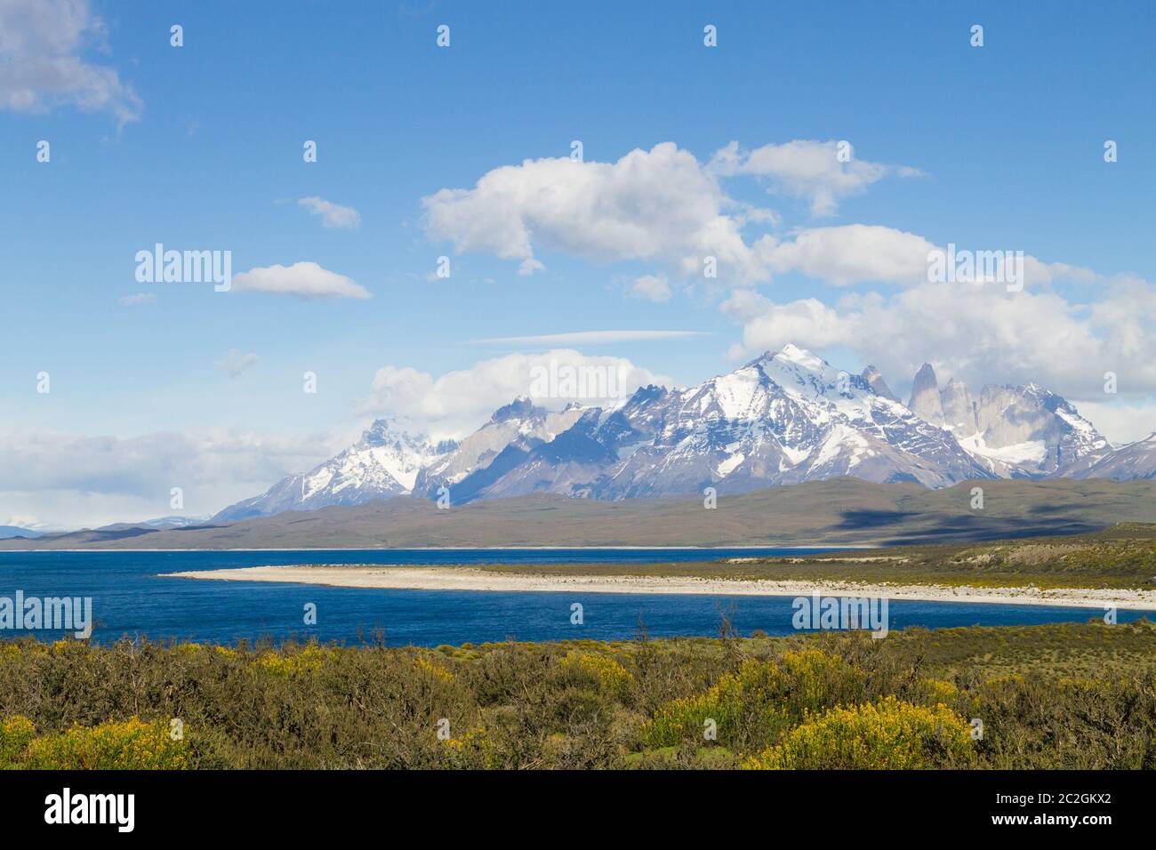 Sarmiento Seeblick, Torres del Paine Nationalpark, Chile. Chilenischen Patagonien Landschaft Stockfoto