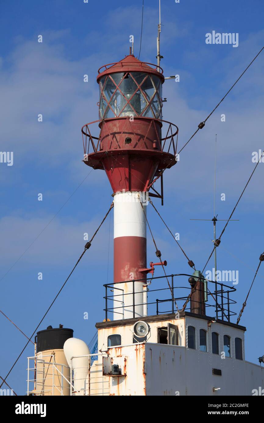 Detail des Lightship West-Hinder II, ein Lightship Konstrukt aus dem Jahr 1950. Das Hotel liegt im Seafront Maritime Themenpark in Zeebrugge, Belgien. Foto V.D. Stockfoto