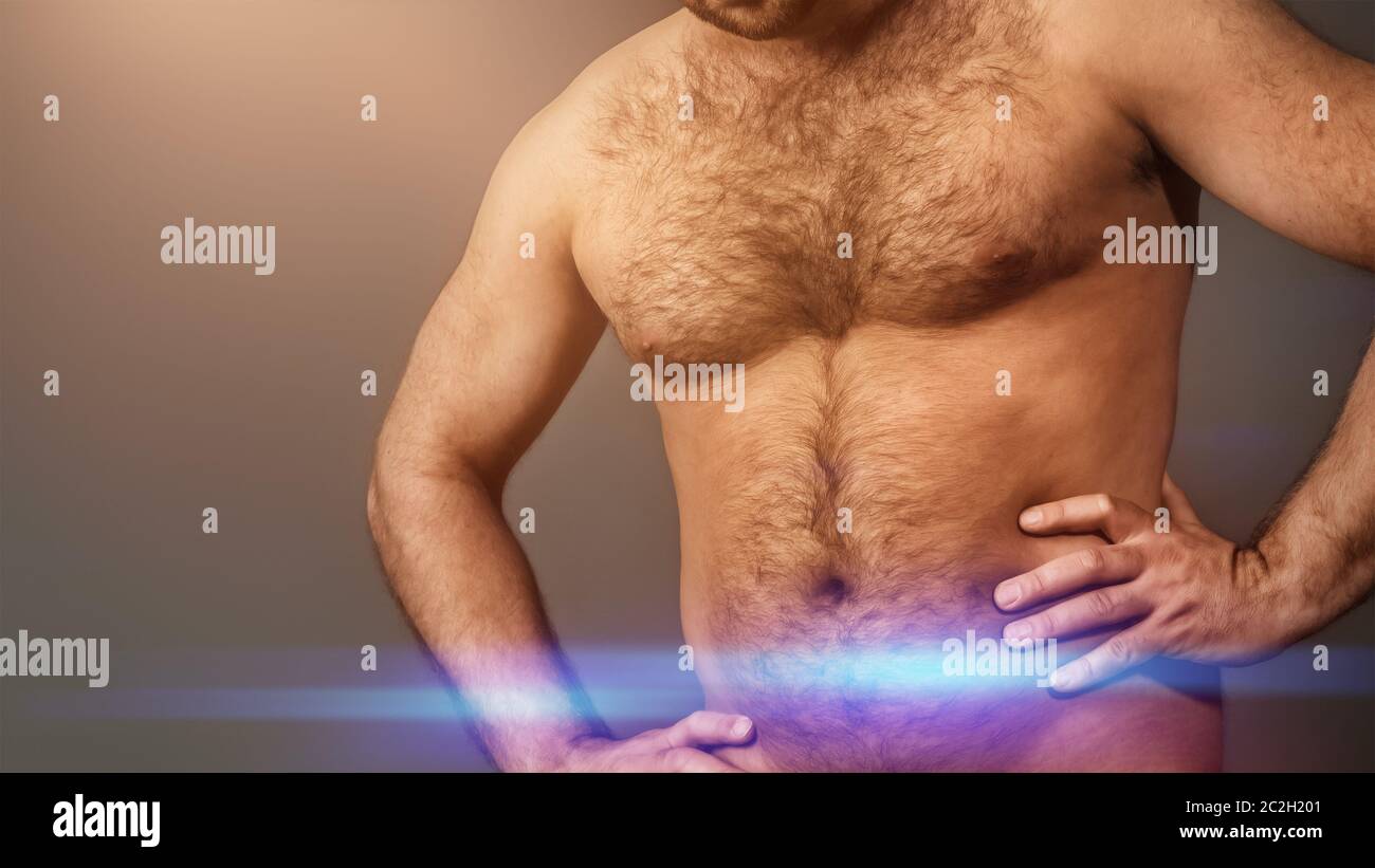 Sehr haariger männlicher Körper Stockfoto