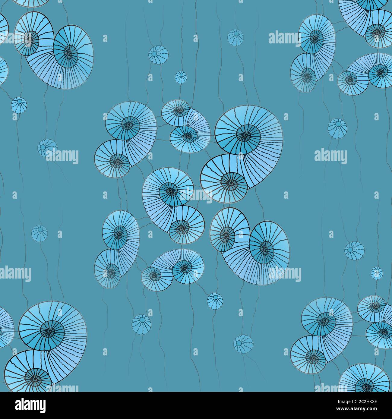 Nahtlose Spiralen und Kreise Muster türkisblau grau Stockfoto