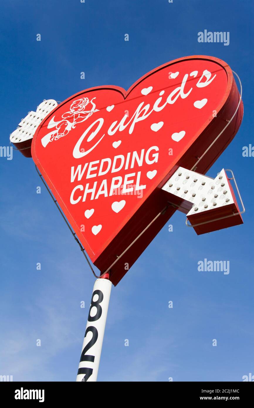 Amor's Wedding Chapel Schild in Las Vegas, Nevada, USA Stockfoto