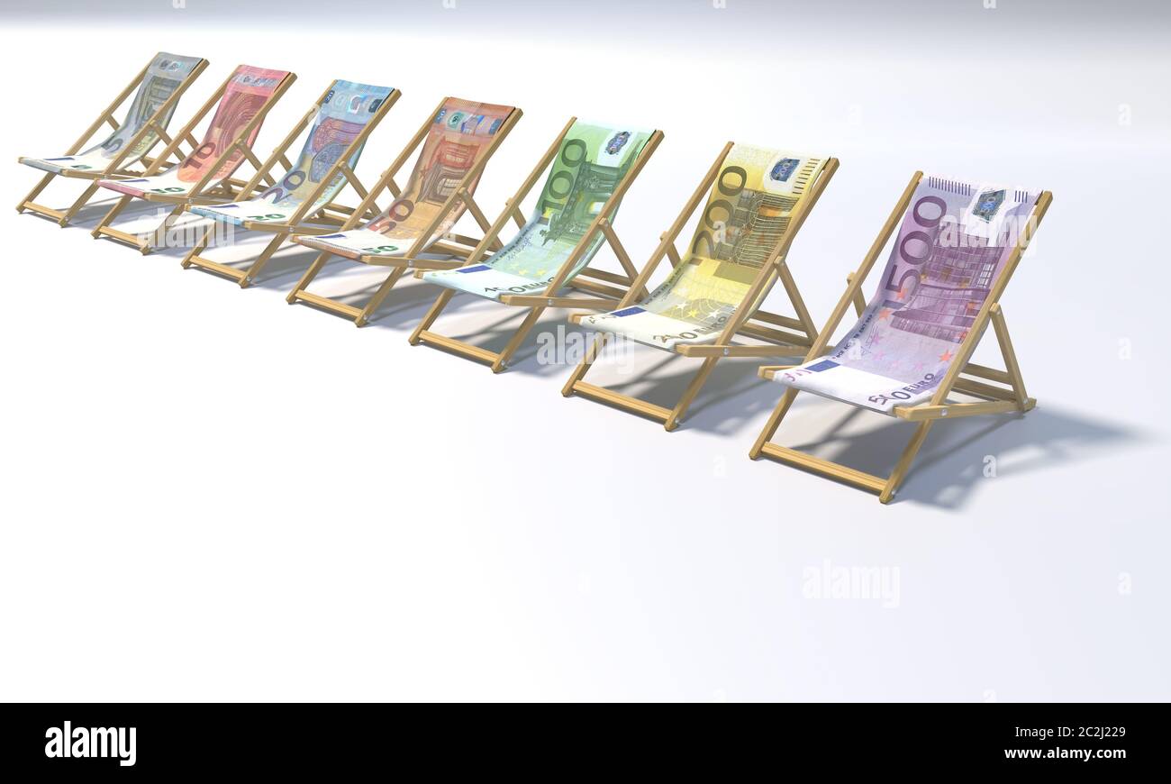 Klappstühle im Bereich von 5 bis 500 Euro und Geld verdienen Stockfoto