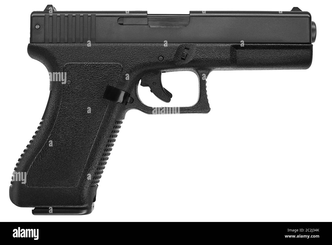 Einzelbild einer Glock 17 Pistole auf weißem Hintergrund Stockfoto