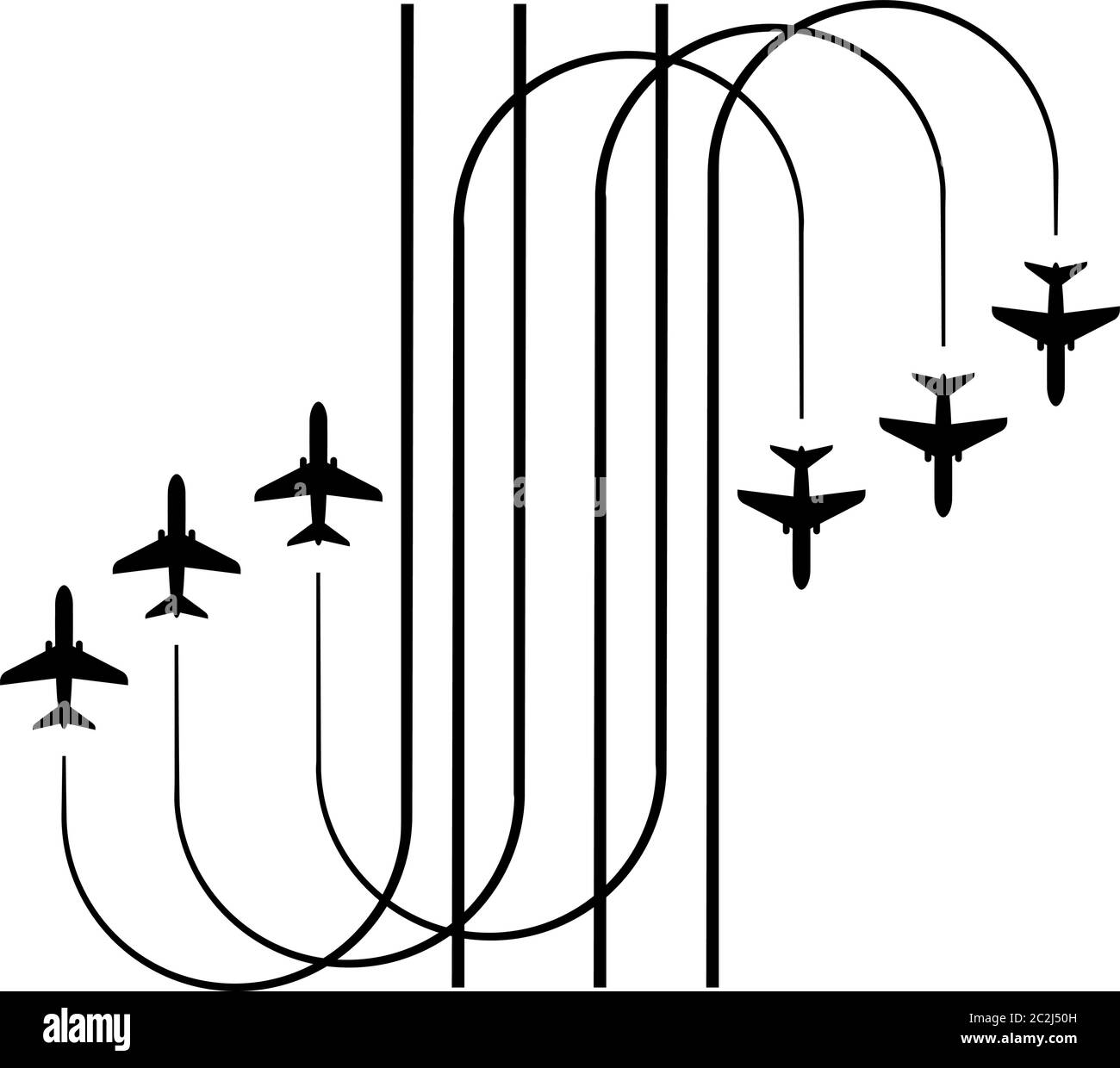 Flugzeug Flying Formation, Air Show Display, Die Disziplinierte Flug Vektor Kunst Illustration Stock Vektor