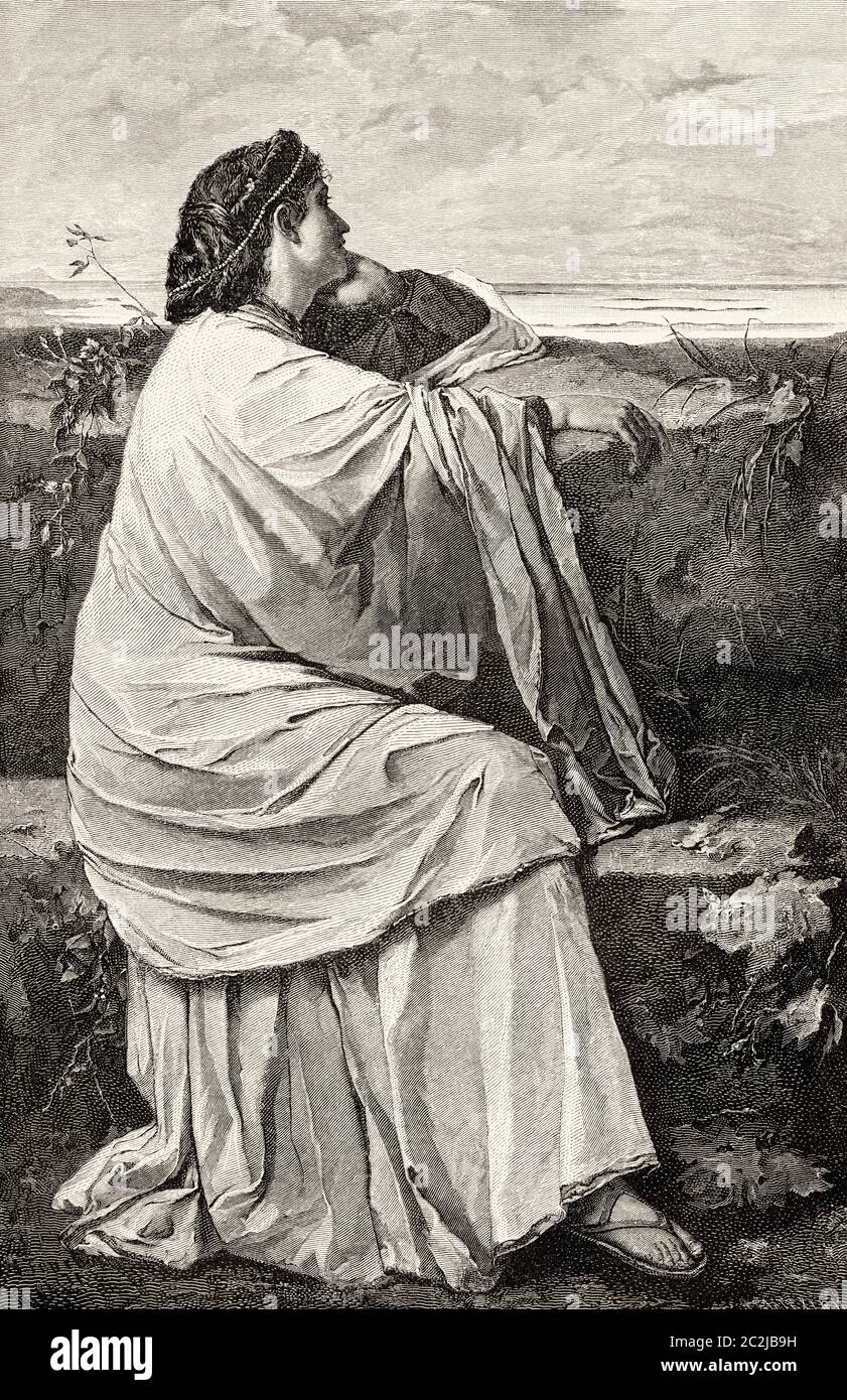 Iphigenia in the Tauride, das Werk des griechischen Dramatikers Euripides, Geschichten aus der Familie Agamemnons nach dem Trojanischen Krieg. Iphigenia war die Tochter von Agamemnon und Clytemnestra und Schwester von Orestes, Electra und Chrysothemis. Das Antike Griechenland. Alte Illustration aus dem 19. Jahrhundert, El Mundo Ilustrado 1880 Stockfoto