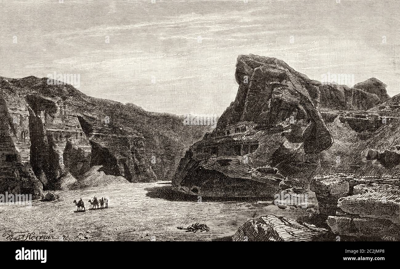 Speos Artemidos Tal, altes Ägypten. Alte Illustration aus dem 19. Jahrhundert, El Mundo Ilustrado 1880 Stockfoto