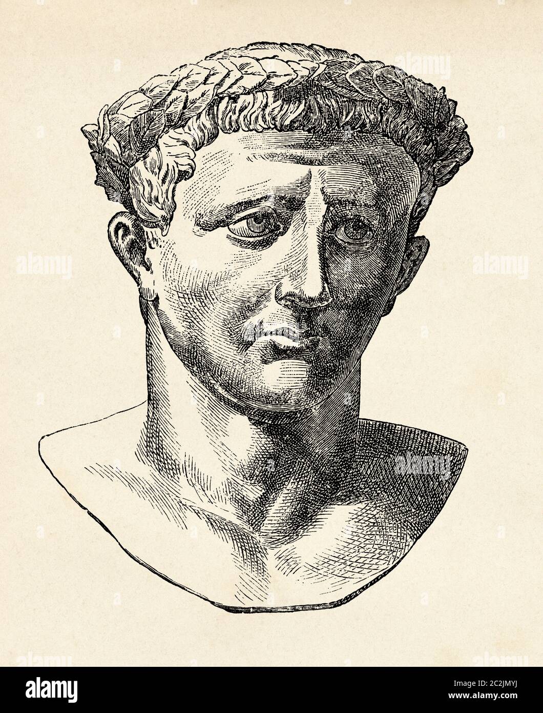 Porträt des römischen Kaisers Claudius, 10 v. Chr. - 54 n. Chr., altes Rom. Alte Illustration aus dem 19. Jahrhundert, El Mundo Ilustrado 1880 Stockfoto