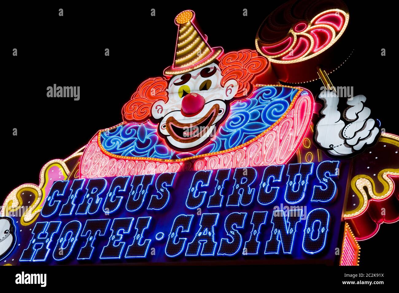 Neon-Schild vor Circus Circus Casino, Las Vegas, Nevada, USA Stockfoto