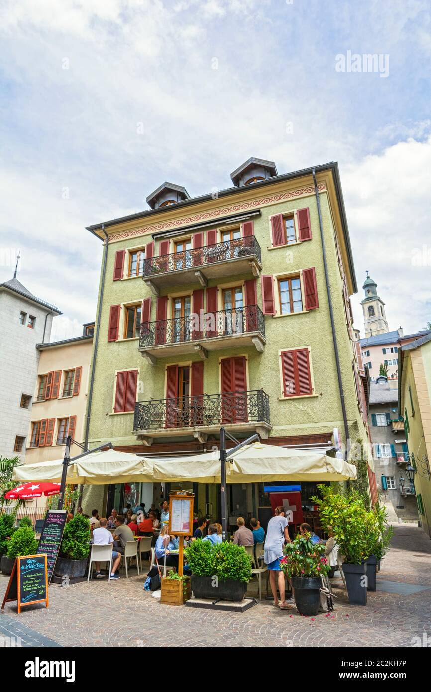Schweiz, Kanton Wallis, Sion, Altstadt, Restaurant, Café Stockfoto