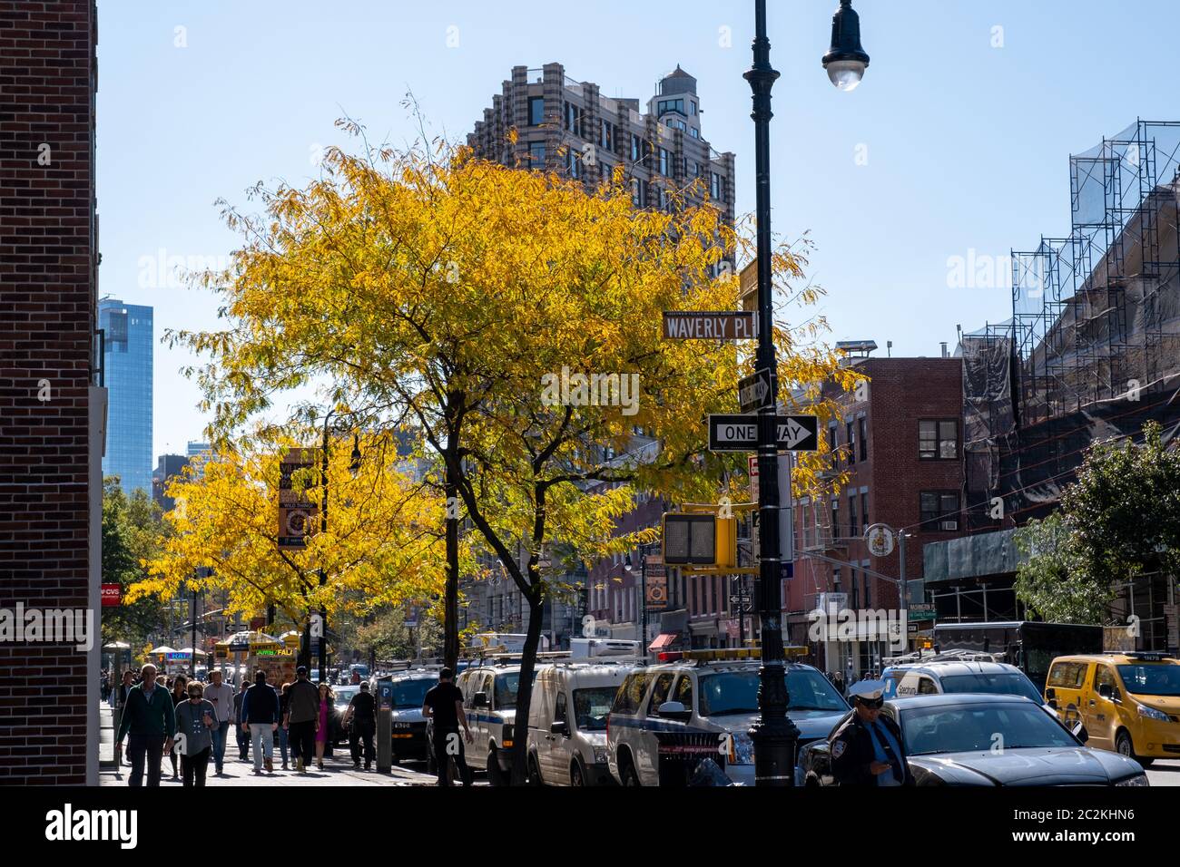 Herbstfärbung des Washington Square Park in der Nähe der NYU in Lower Manhattan Stockfoto