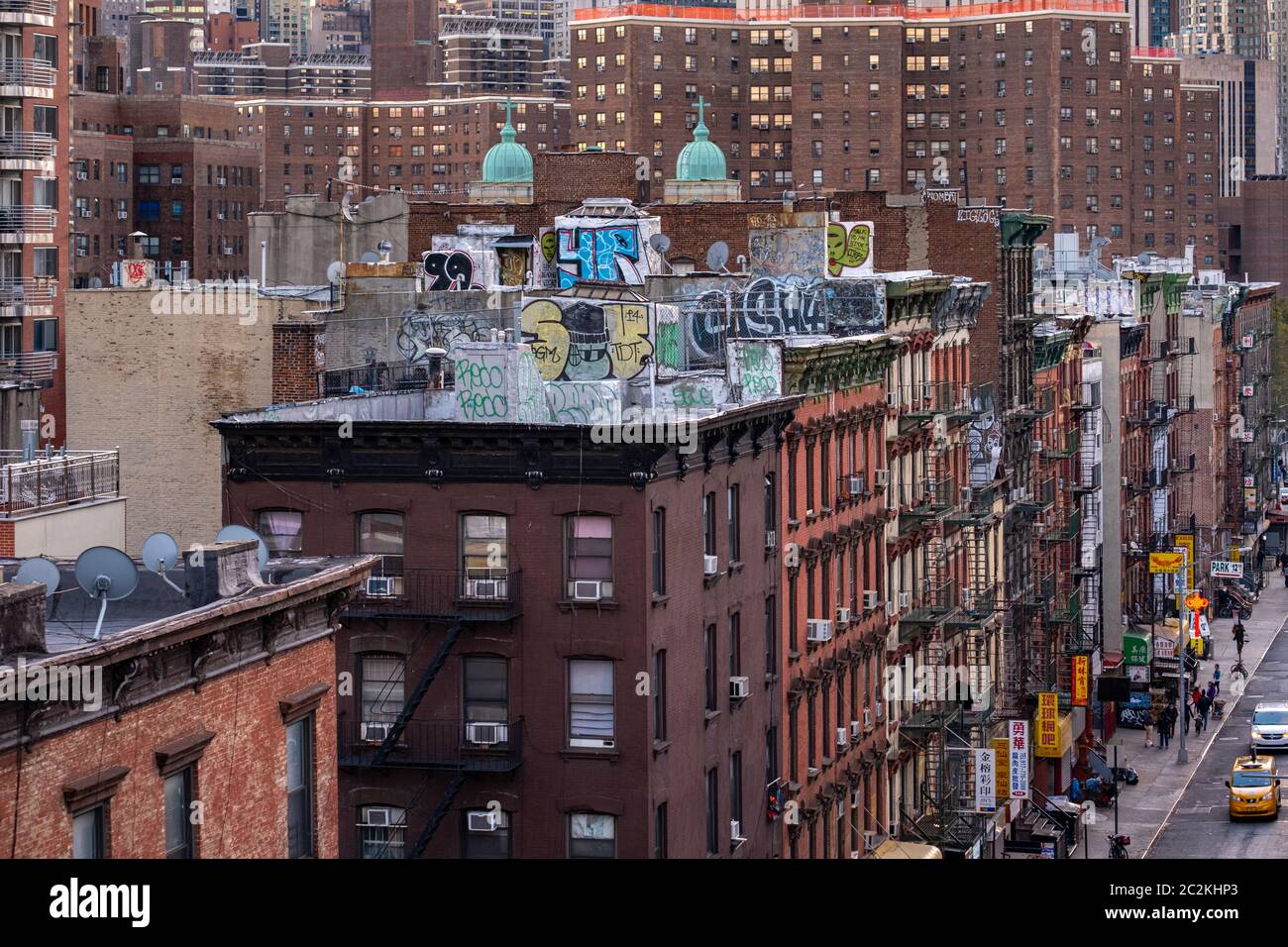 Blick aus der Vogelperspektive auf Gebäude in Chinatown Lower Manhattan Stockfoto