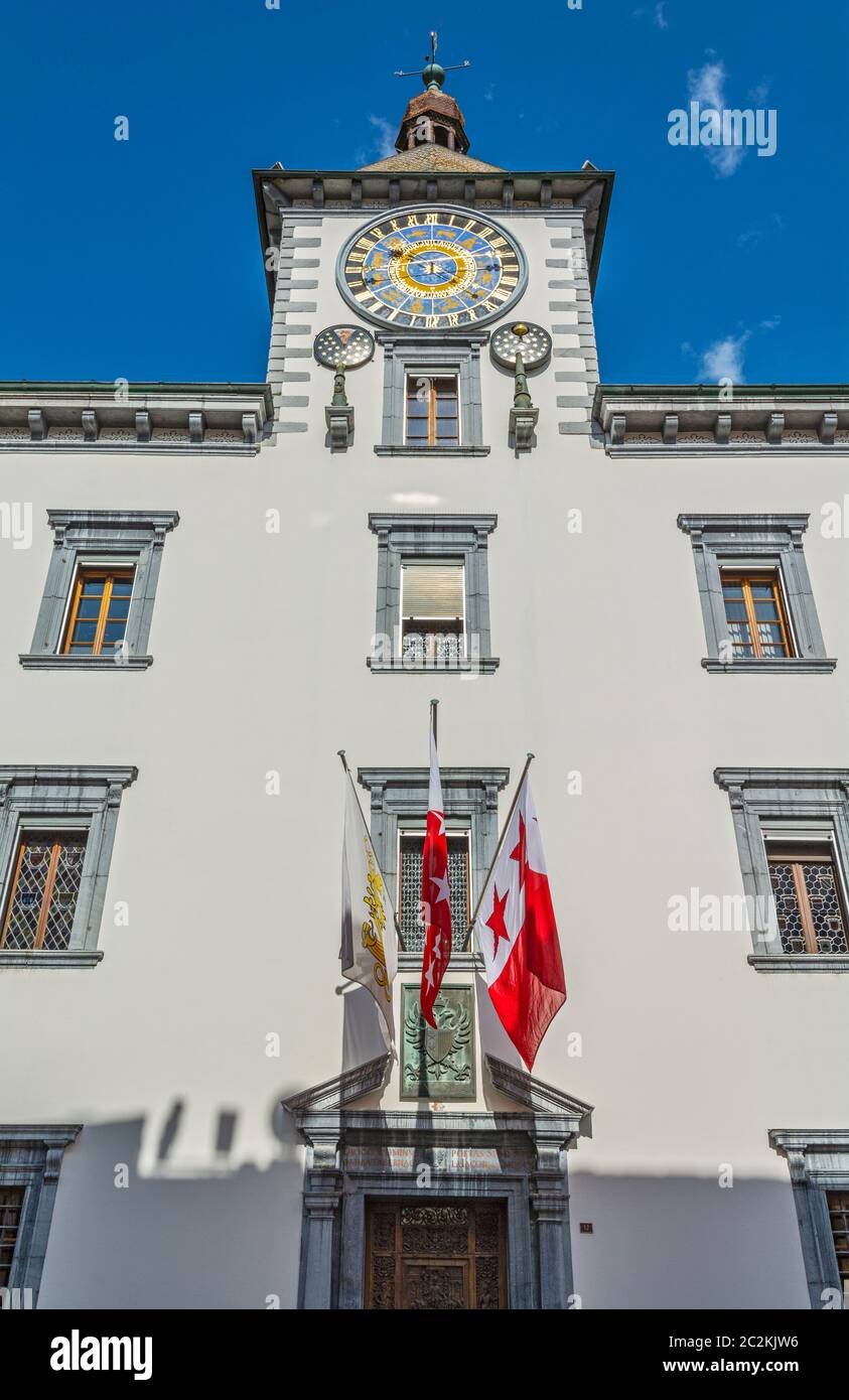 Schweiz, Kanton Wallis, Sion, Altstadt, Hotel de Ville (Rathaus) Stockfoto