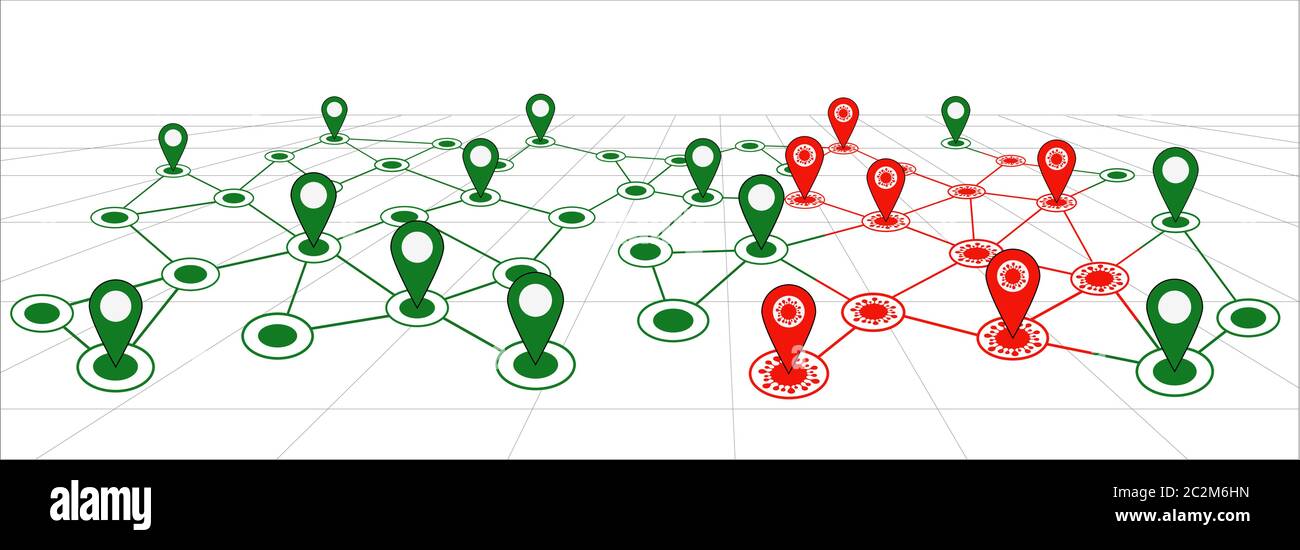 Kontakt Tracing Position Route Karte Banner für Coronavirus covid19 Regierung GPS-Marker Symbol Tracking von Menschen, die Coronavirus ausgesetzt wurden Stock Vektor