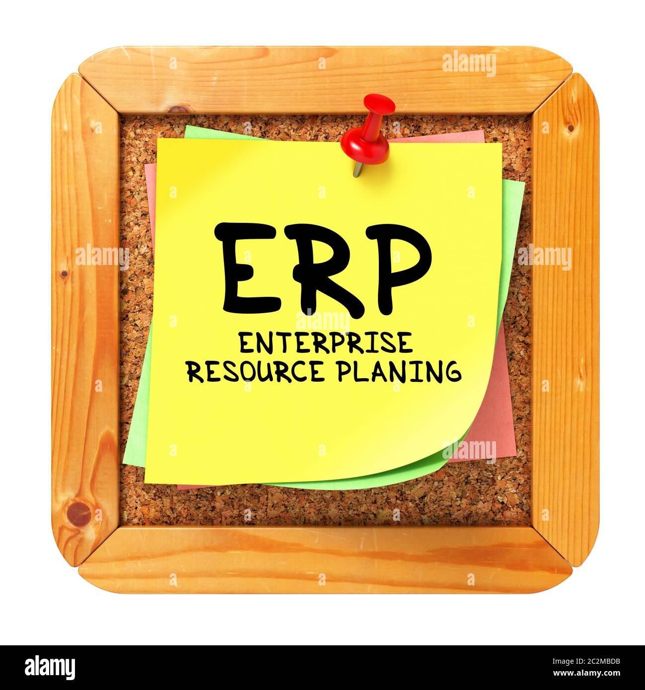 ERP - Enterprise Resource Planning - geschrieben auf gelbem Aufkleber auf Cork Bulletin oder Message Board. Geschäftskonzept. Stockfoto