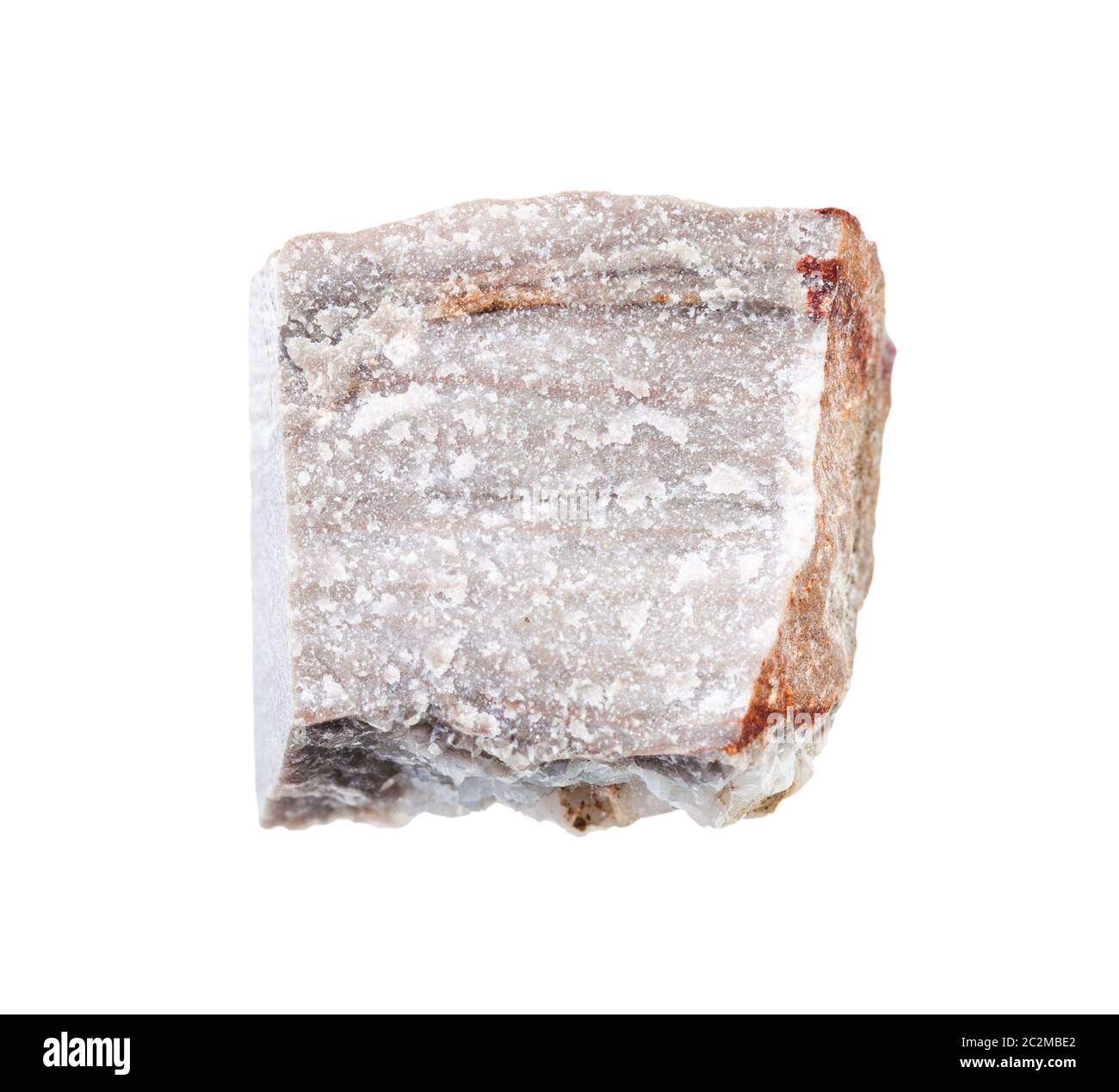Nahaufnahme der Probe von natürlichen Mineral aus geologischer Sammlung - unpolierte Rhyolith-Gestein auf weißem Hintergrund isoliert Stockfoto