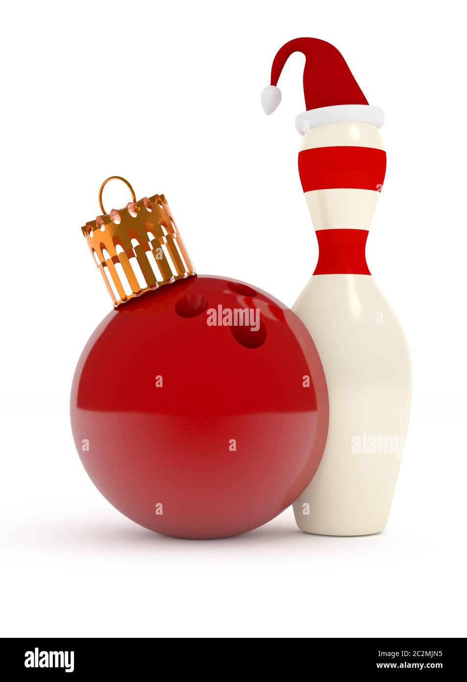 Bowling Kugel als Weihnachtskugel und Pin mit Hut von Santa, Weihnachten  bowling Konzept, 3D-Rendering Stockfotografie - Alamy