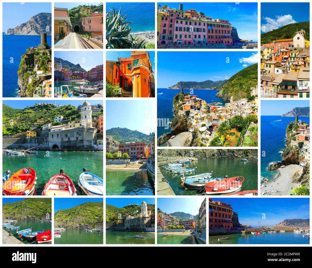 Kirche und Sandstrand in Vernazza Stadt, Cinque Terre Nationalpark Stockfoto