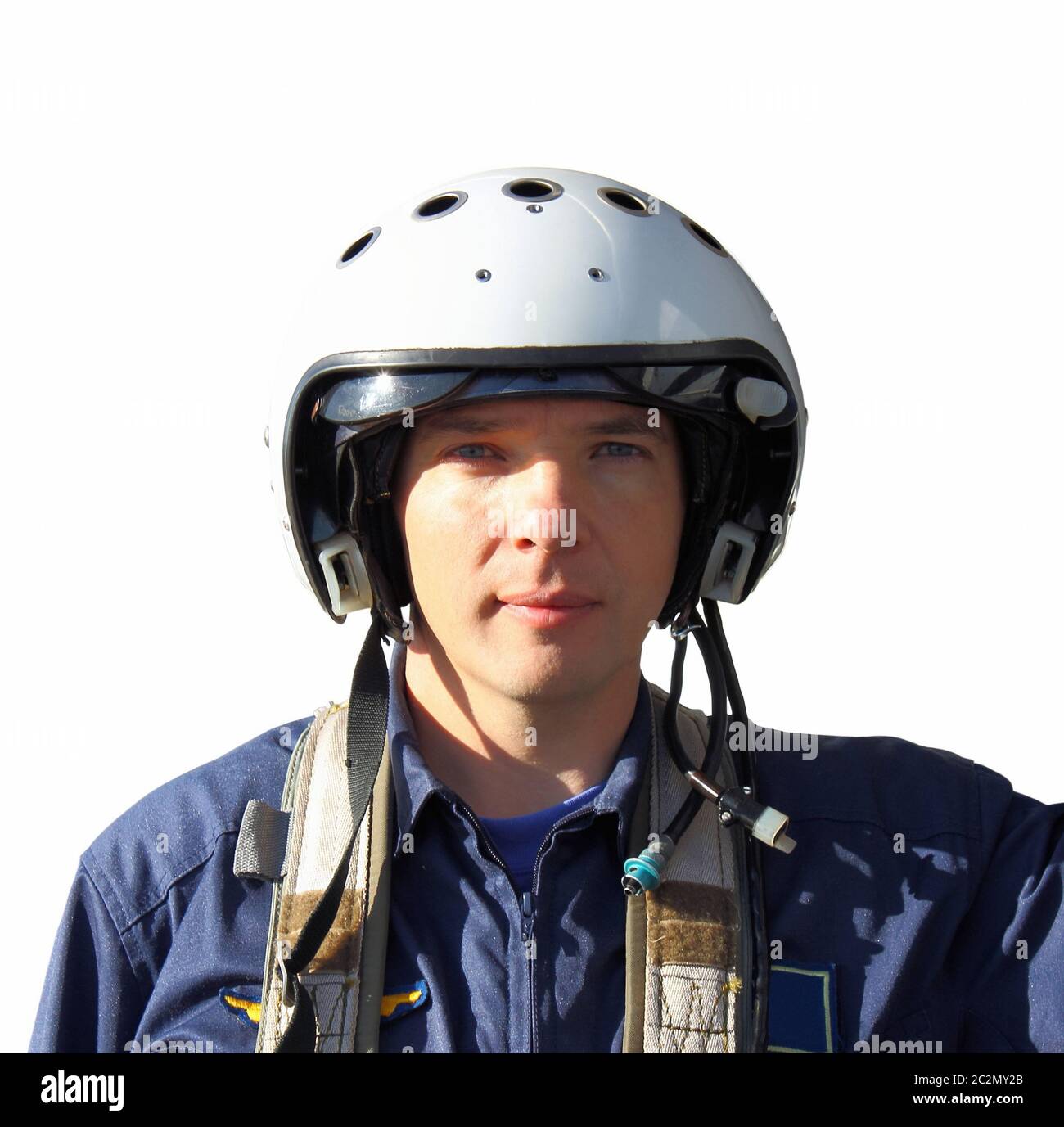 Der Militärpilot im Helm Stockfoto