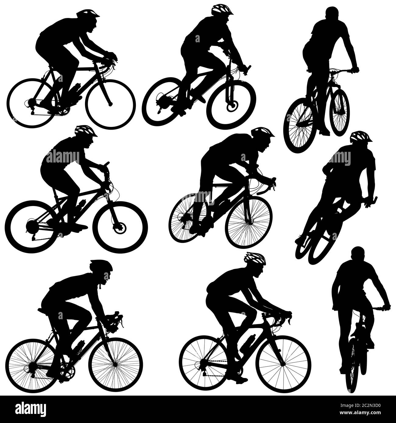 Setzen Sie männliche und weibliche Silhouette eines Radfahrers.  Vektor-illustratio Stockfoto